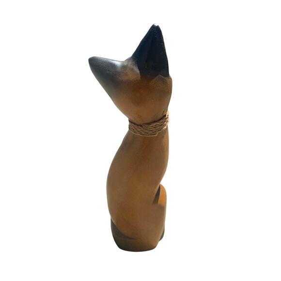 Vintage Hand Carved Cat Statue Art Sculpture Beaded Collar 16” - Picture 2 of 6